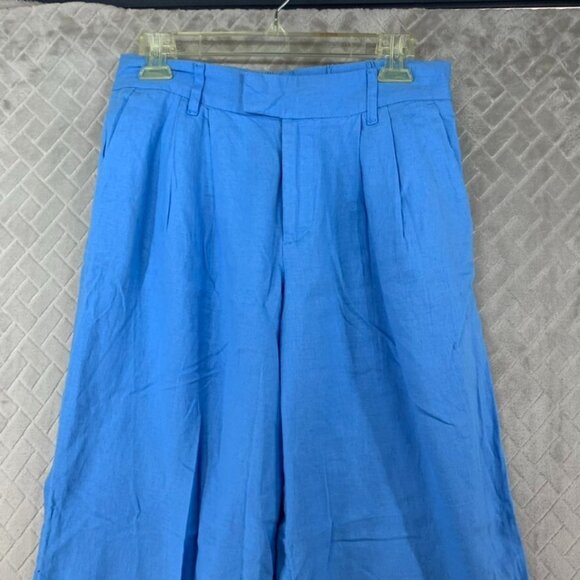 A New Day Womans 6 Linen Blend Pants Blue High Rise Baggy Straight Leg - Picture 2 of 15